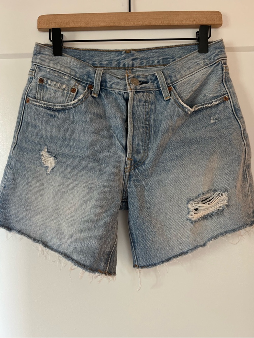 Levi’s 501 High Rise Cutoff Shorts Distressed Light Wash Button Fly